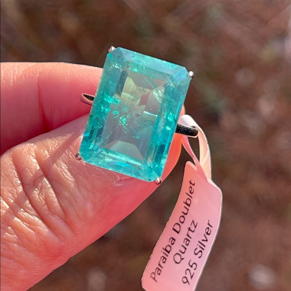 NWT Paraiba Doublet Natural Quartz 18X13mm in 925 Silver Ring Size 6